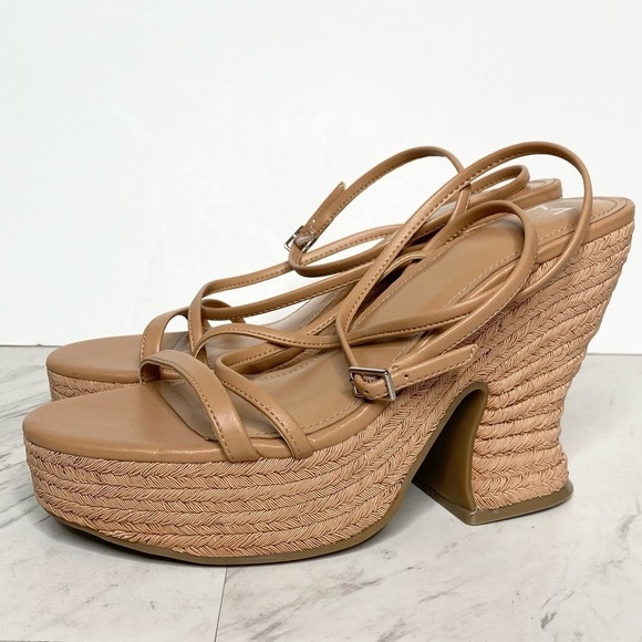 New! Marc Fisher Fetch Espadrille Faux Leather Wedge Sandal 9.5 - Picture 1 of 14
